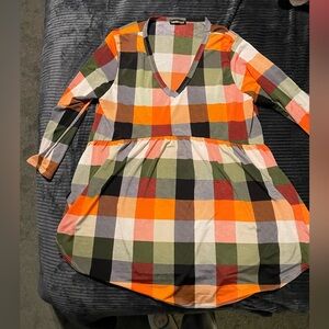 Colorful Plaid V-Neck Dress